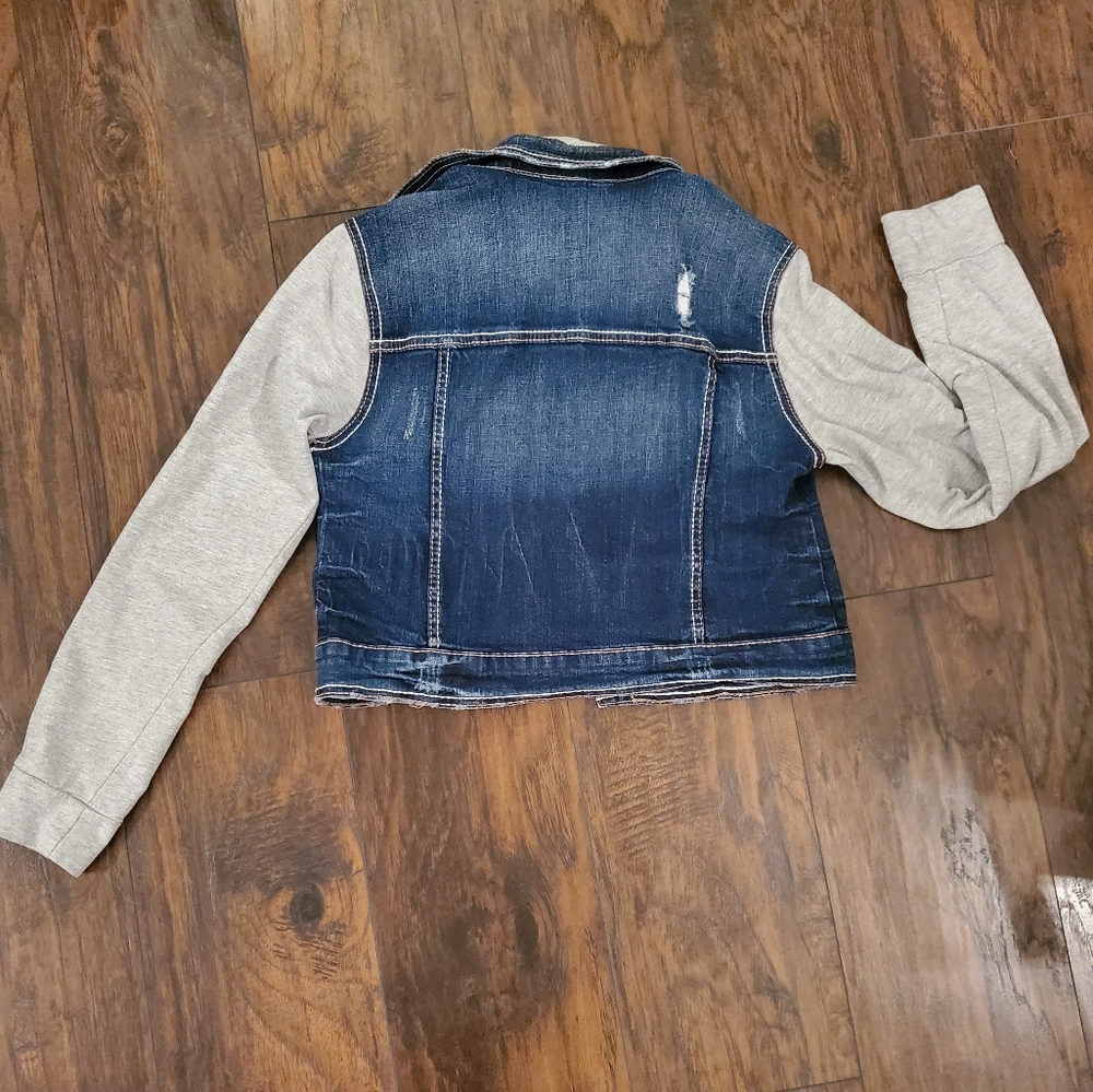 Ariya Jeans Distressed Jacket W/Sweat Shirt Material Arms & Hoodie GIRLS Size M - Picture 6 of 11